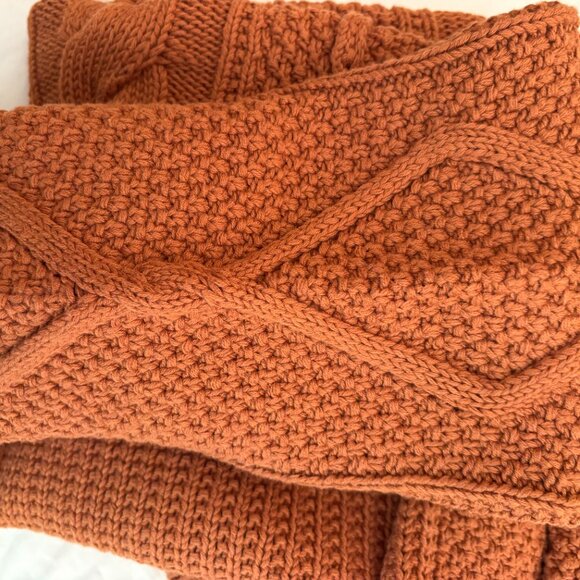 Quince 100% Organic Cotton Cropped Cable Knit Crew Neck Sweater XS Ginger - Picture 4 of 7